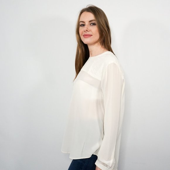 MADEWELL Ivory Silk Quilted Long Sleeve Blouse NWT - Picture 5 of 6